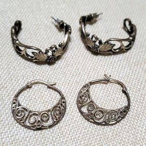 2 Pair of Sterling Silver Earrings 925